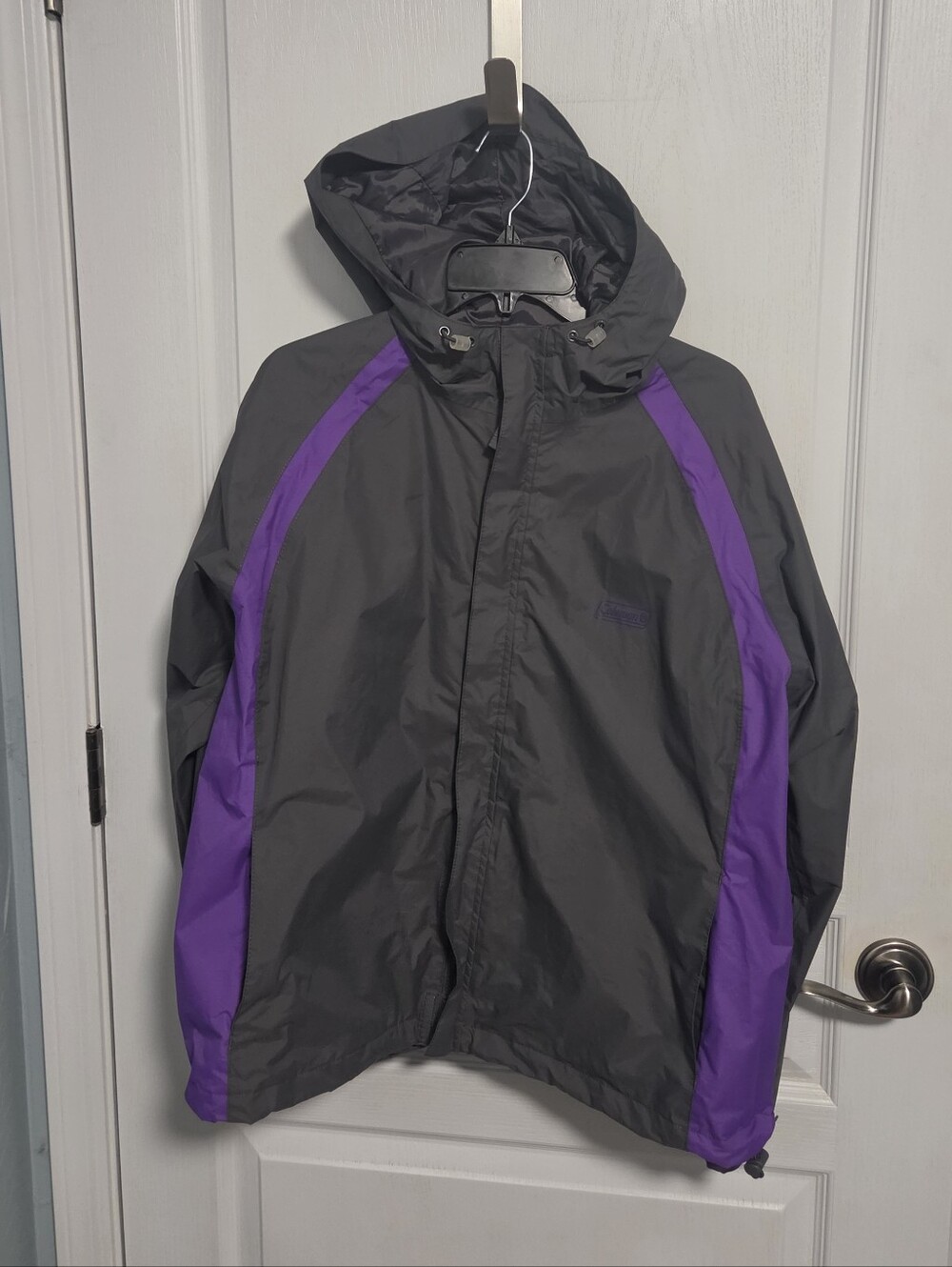 Coleman Waterproof Jacket Hooded Rain Coat Black Purple All Weather Mens L / XL